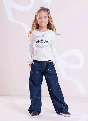 CALÇA RETA JEANS CRISTAIS PITUCHINHUS 30453