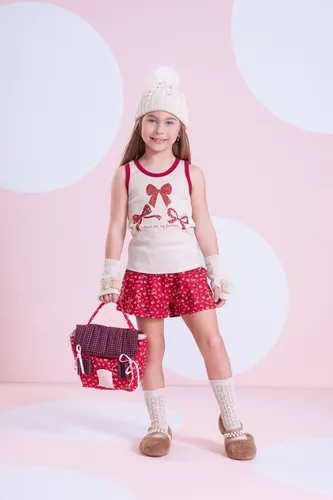 CONJUNTO REGATA RIB LAÇOS CRISTAL E SHORTS EST MINI FLORES PITUCHINHUS 30082