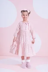 VESTIDO ALGODÃO ESTAMPA CORAÇÕES BABADOS PITUCHINHUS 30092