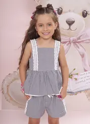 BLUSA ALGODÃO XADREZ RENDA  PITUCHINHUS 30709