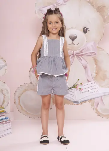 SHORT ALGODÃO XADREZ RENDA PITUCHINHUS 30710