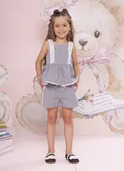 SHORT ALGODÃO XADREZ RENDA PITUCHINHUS 30710