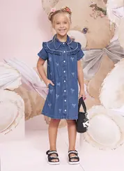 VESTIDO JEANS BABADINHO LAÇOS PITUCHINHUS 30786