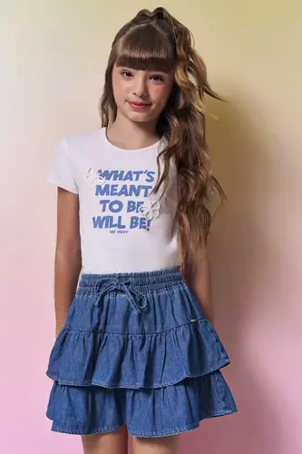 CONJUNTO BLUSA COTTON E SAIA JEANS COM ELASTANO VIC VICKY 96905