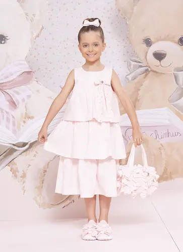 VESTIDO TRICOLINE BABADOS LAÇO BORDADO PITUCHINHUS 30704