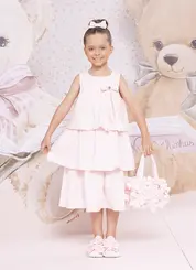VESTIDO TRICOLINE BABADOS LAÇO BORDADO PITUCHINHUS 30704