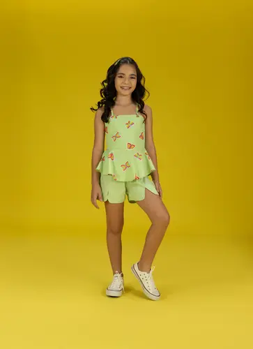 CONJUNTO BLUSA ALÇAS CRUZADAS E SHORTS ESTAMPADO PRECOCE LCJ6195