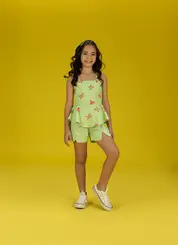 CONJUNTO BLUSA ALÇAS CRUZADAS E SHORTS ESTAMPADO PRECOCE LCJ6195