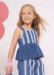 BLUSA ALÇA JEANS FINO RENDINHAS PITUCHINHUS 30966