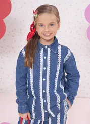 CAMISA JEANS FINO RENDINHAS PITUCHINHUS 30967