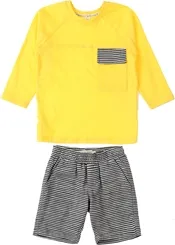 CONJUNTO BL LISTRADO PRETO/AMARELO PRECOCE - MCJ2759