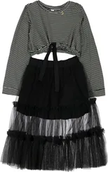 CONJUNTO CROPPED E SAIA MIDI DE TULE BRANCO E PRETO PRECOCE - LCJ2733