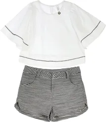 CONJUNTO CROPPED MANGA GODE E SHORT LISTRAS PRECOCE - LCJ2725