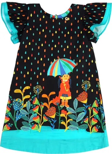 VESTIDO EVASE BABADOS ESTAMPA CHUVA DE OUTONO PRECOCE - IVT2717