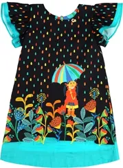 VESTIDO EVASE BABADOS ESTAMPA CHUVA DE OUTONO PRECOCE - IVT2717